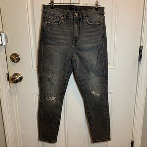 7 For All Mankind The High Waist Ankle Skinny Jeans Distressed Ripped Gray Sz 30